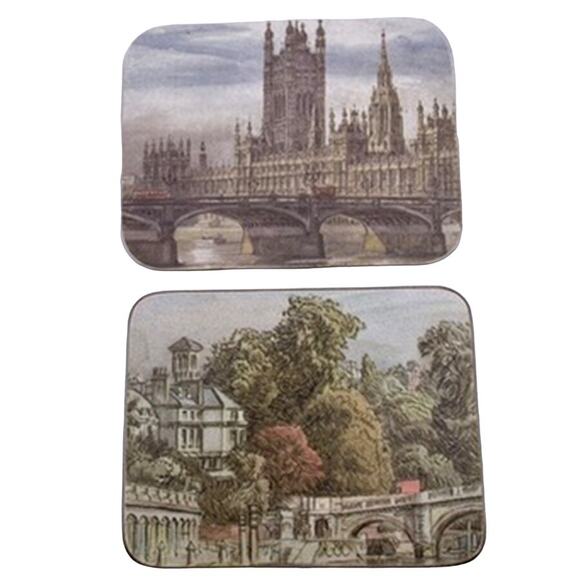 Vintage 8 Coaster Set London Landmarks Tower Bridge Windsor Castle Parliament - Picture 3 of 8
